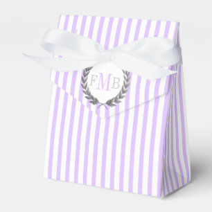 Lavender and white stripes monogram wedding favor boxes