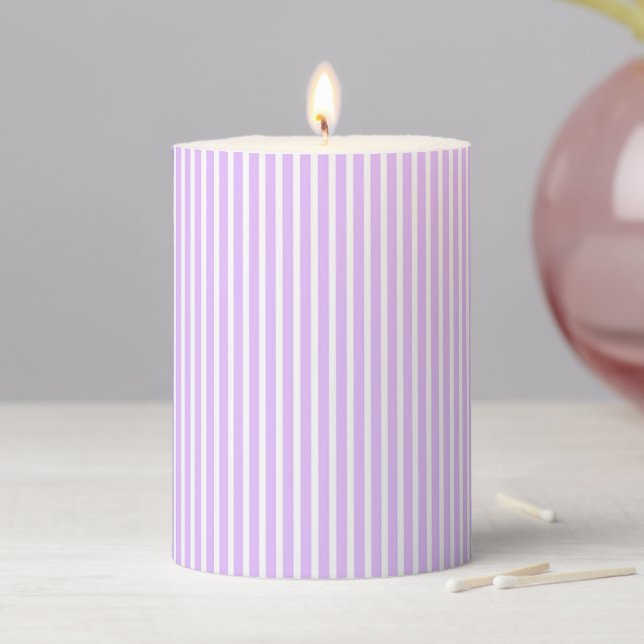 Lavender And White Stripes  Pillar Candle (In Situ)