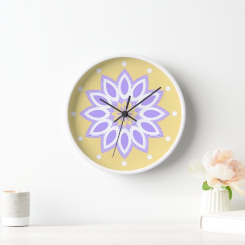 Lavender and Yellow Abstract Flower Pattern Clock