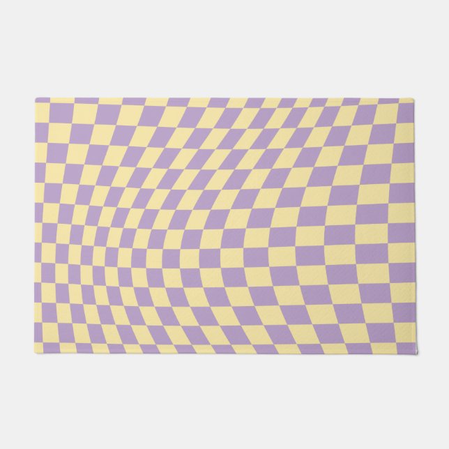 Lavender And Yellow Checkerboard Check Pattern Doormat (Front)