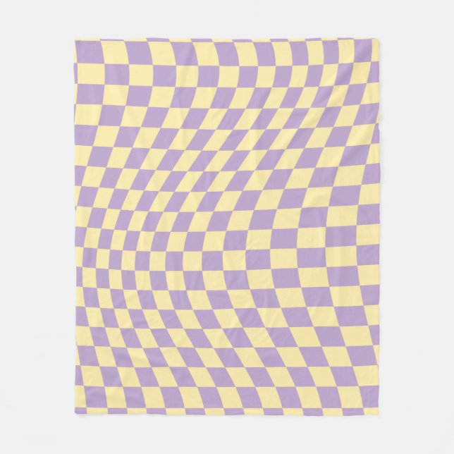 Lavender And Yellow Checkerboard Check Pattern Fleece Blanket (Front)