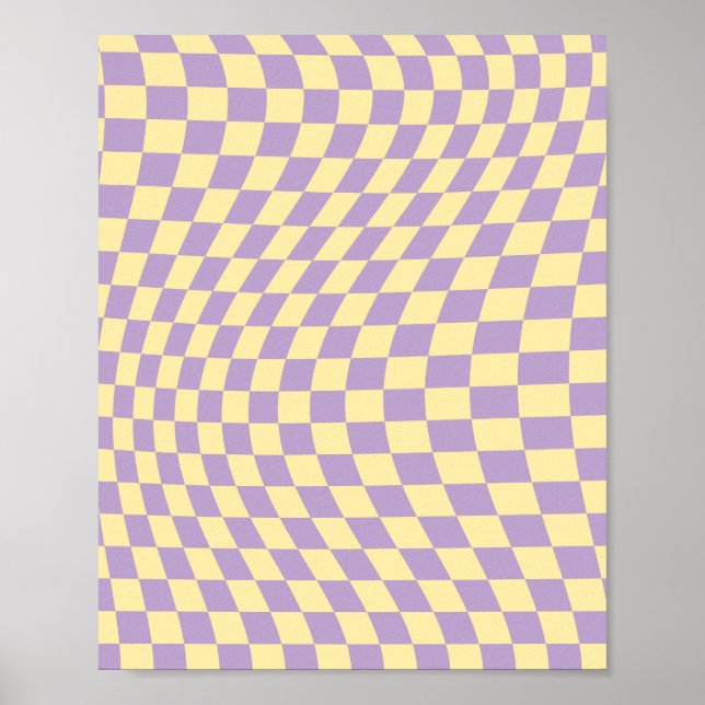 Lavender And Yellow Checkerboard Check Pattern Poster (Front)