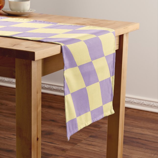 Lavender And Yellow Checkerboard Check Pattern Short Table Runner (In Situ)