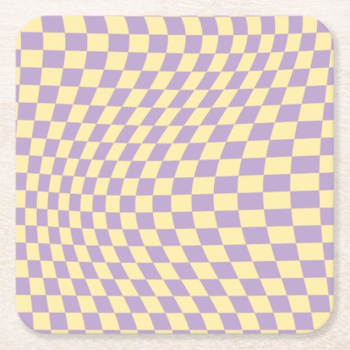 Lavender And Yellow Checkerboard Check Pattern Square Paper Coaster