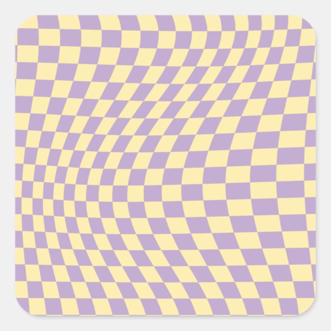 Lavender And Yellow Checkerboard Check Pattern Square Sticker (Front)