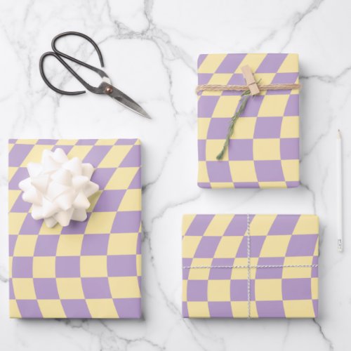 Lavender And Yellow Checkerboard Check Pattern Wrapping Paper Sheets