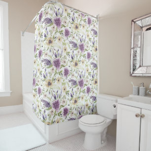 Lavender and Yellow Watercolor Floral Pattern Shower Curtain