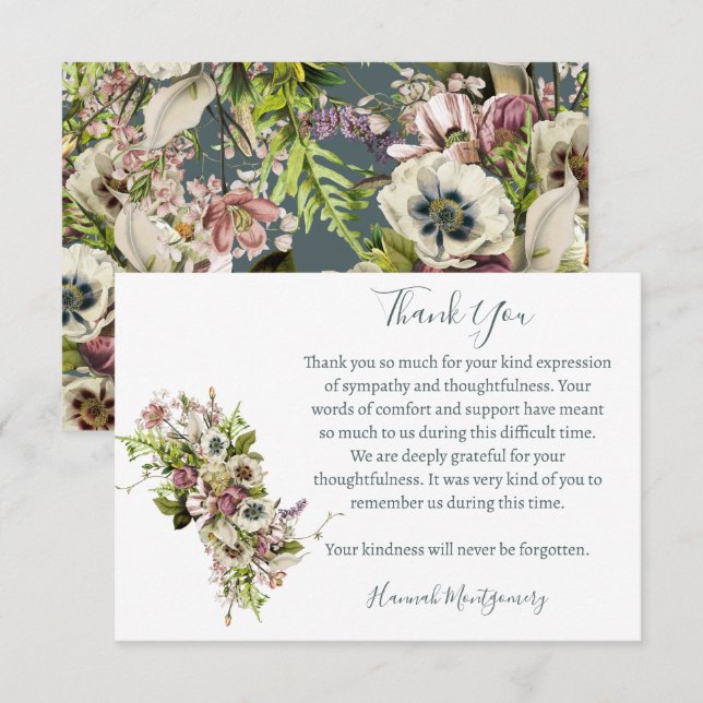 Lavender Anemone Funeral Photo Thank You Card   (Front/Back)