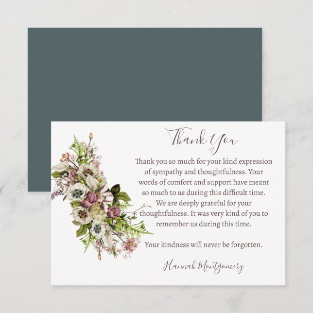 Lavender Anemone Funeral Photo Thank You Card   (Front/Back)