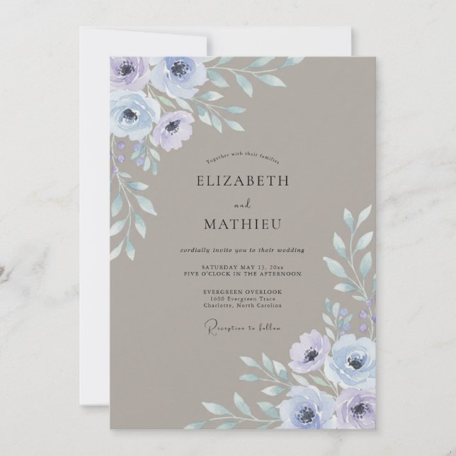 Lavender Anemone Taupe Wedding Invitation (Front)