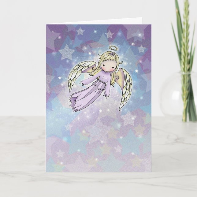 Lavender Angel in the Stars Christmas Card (Front)