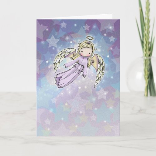 Lavender Angel in the Stars Christmas Card
