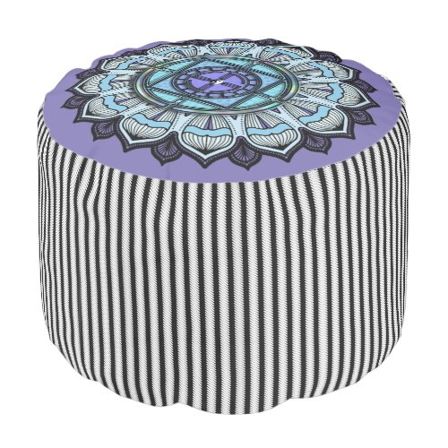 Lavender Aqua Mandala Black White Stripe Yin Yang  Pouf