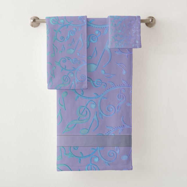 Lavender Aqua Music Notes Pattern Towel Set (Insitu)