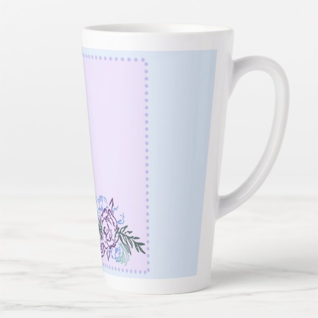 Lavender Aqua Peacock Rose Large Latte Mug (Right)