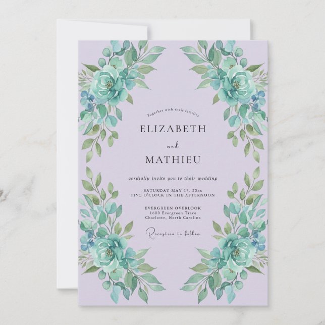 Lavender Aqua Petal Wedding Invitation (Front)