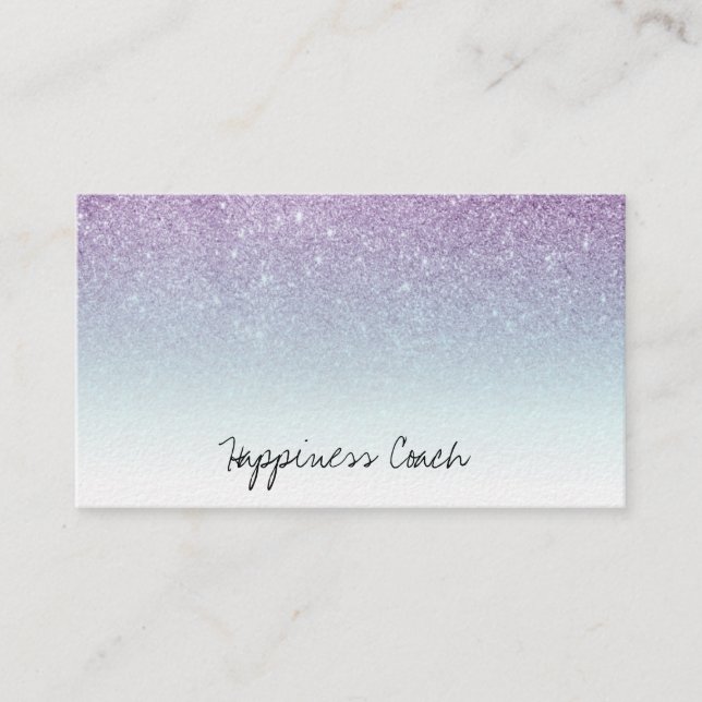 *~* LAVENDER AQUA White Ombre Gradient Glitter Business Card (Front)