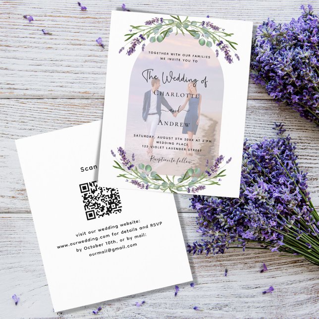 Lavender arch photo florals QR RSVP budget wedding (Creator Uploaded)