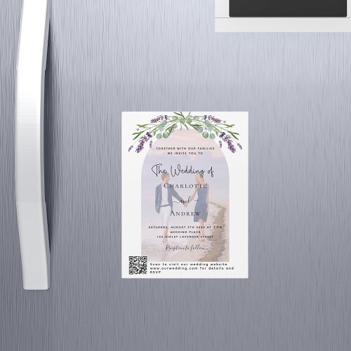 Lavender arch photo florals QR RSVP luxury wedding Magnetic Invitation