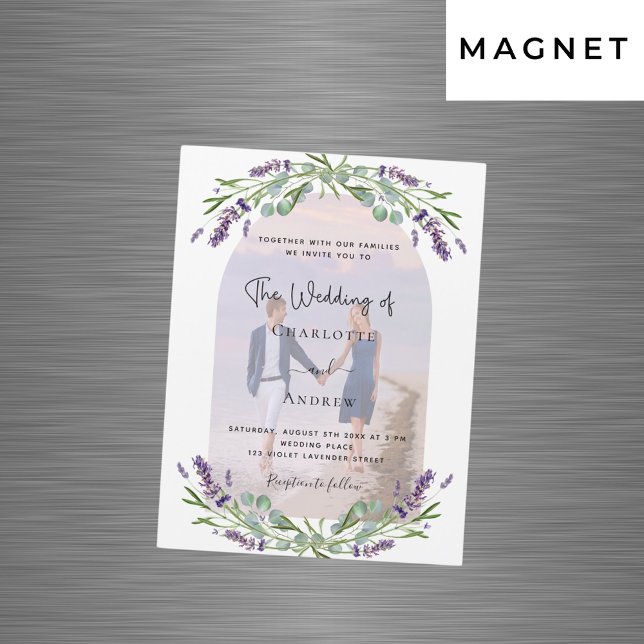 Lavender arch photo violet florals luxury wedding magnetic invitation (Creator Uploaded)