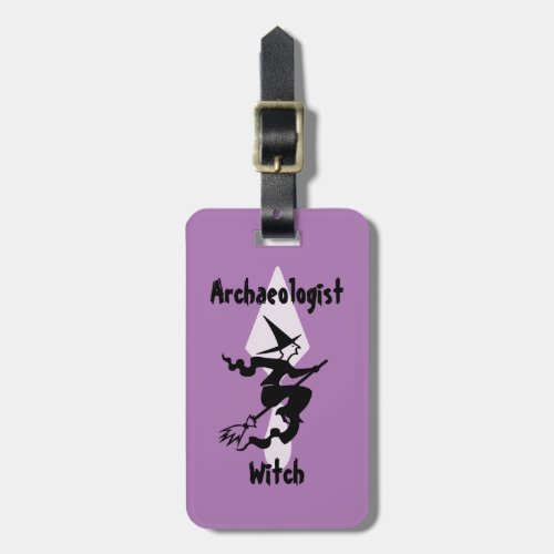 Lavender Archaeologist Witch With Broom and Trowel Luggage Tag