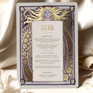 Lavender Art Nouveau Menu Card Mucha Vintage Deco