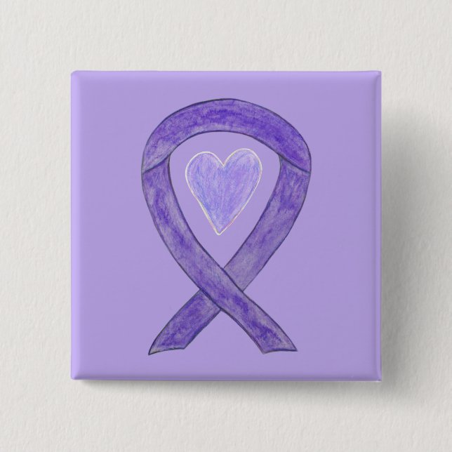 Lavender Awareness Ribbon Custom Art Pin Buttons (Front)