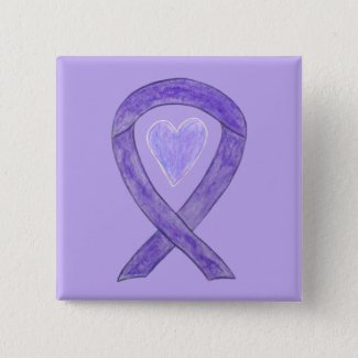 Lavender Awareness Ribbon Custom Art Pin Buttons