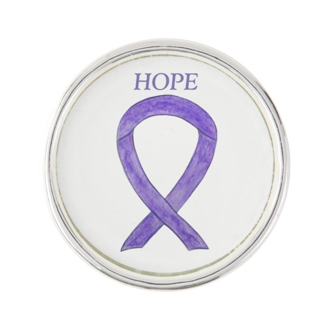 Lavender Awareness Ribbon Custom Word Lapel Pins (Front)