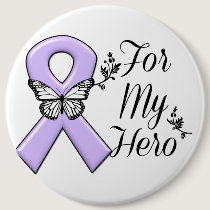 Lavender Awareness Ribbon For My Hero Pinback Button