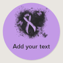 Lavender Awareness Ribbon Grunge Heart Classic Round Sticker
