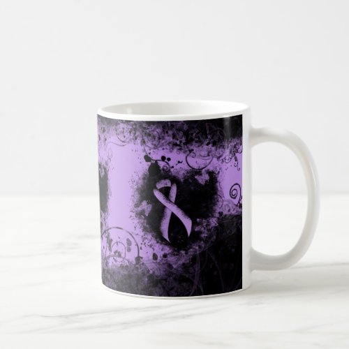 Lavender Awareness Ribbon Grunge Heart Coffee Mug