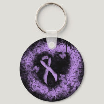 Lavender Awareness Ribbon Grunge Heart Keychain