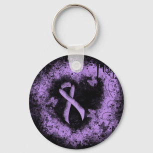 Lavender Awareness Ribbon Grunge Heart Keychain