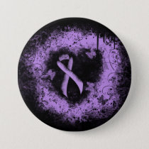 Lavender Awareness Ribbon Grunge Heart Pinback Button