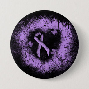 Lavender Awareness Ribbon Grunge Heart Pinback Button