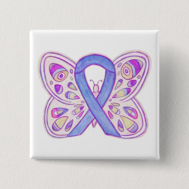 Lavender Awareness Ribbon Heart Art Pin Button (Front)
