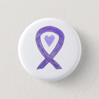 Lavender Awareness Ribbon Heart Art Pin Button
