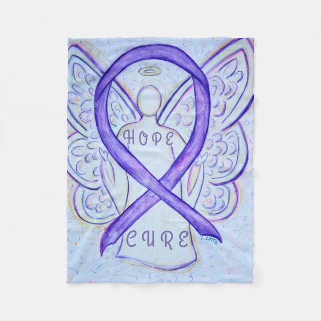 Lavender Awareness Ribbon Hope Cure Angel Blanket (Front)