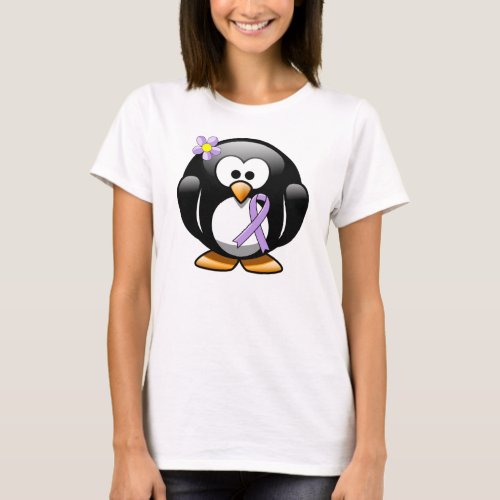 Lavender Awareness Ribbon Penguin T_Shirt