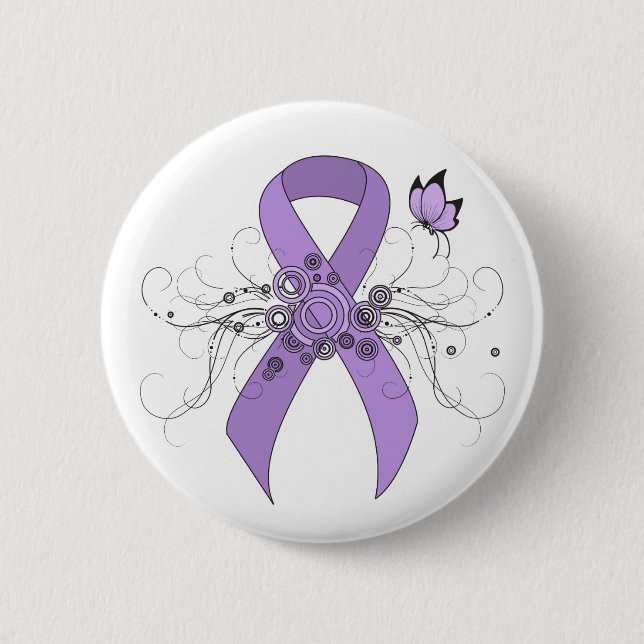 Lavender Awareness Ribbon with Butterfly Button (Front)