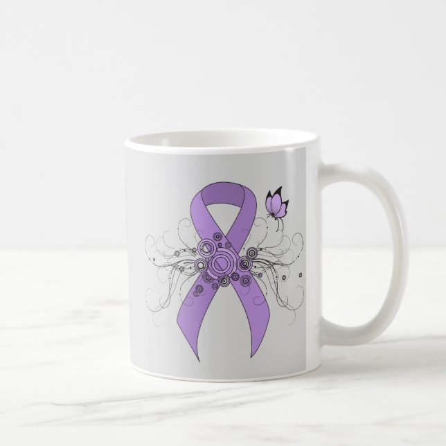 Lavender Awareness Ribbon with Butterfly Coffee Mug (Right)