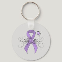 Lavender Awareness Ribbon with Butterfly Keychain