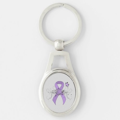 Lavender Awareness Ribbon with Butterfly Keychain