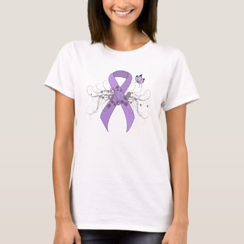 Lavender Awareness Ribbon with Butterfly T_Shirt