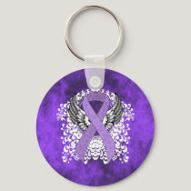 Lavender Awareness Ribbon with Wings Keychain