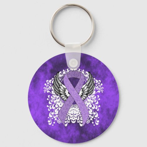 Lavender Awareness Ribbon with Wings Keychain