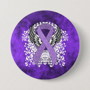 Lavender Awareness Ribbon with Wings Pinback Button