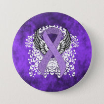 Lavender Awareness Ribbon with Wings Pinback Button