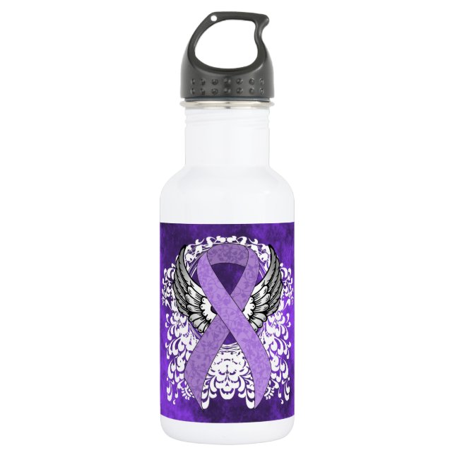 Lavender Awareness Ribbon with Wings Water Bottle (Front)